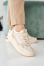 Women's leather sneakers spring-autumn milky - #2505253