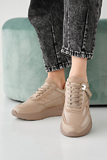 Women's leather sneakers spring-autumn beige - #2505260