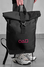 Casual School Rolltop Backpack For Girls With Print Squid Game Black - #8055261