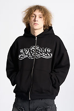 Black Tag Zipper Oversized Hoodie - #8043331