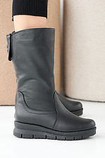 Women's winter black leather boots - #2505339