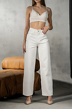 Women's trousers made of denim-cotton straight Wide White - #8034342