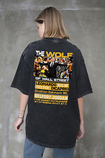 Женская футболка Washed оверсайз с принтом Wolf Black - #8056397