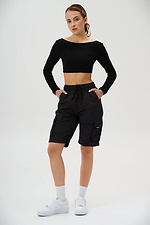 Zelda Schwarze Damen-Cargoshorts aus geknittertem Stoff - #8056408