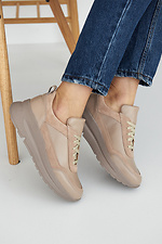 Women's leather spring beige sneakers - #8019412