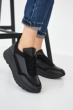 Women's leather spring sneakers black - #8019420
