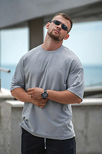 Men's oversized cotton t-shirt plain Oversize Gray - #8034426
