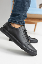 Męskie skórzane sneakersy na wiosnę w kolorze czarnym - #8019442