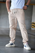 Męskie letnie spodnie sportowe z bawełnianej tkaniny przeciwdeszczowej TENCEL Joggers Straight Beige - #8034442