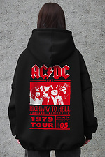 Czarna damska bluza oversize z flisu z kapturem i nadrukiem ACDC - #8056460