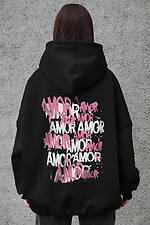 Czarna damska bluza oversize z flisu z kapturem i nadrukiem Amor - #8056462