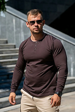 Men's knitted long sleeve button-down shirt, brown - #8034464