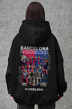 Czarna damska bluza oversize z flisu z kapturem i nadrukiem Barcelona - #8056466