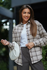 Жіноча бавовняна оверсайз сорочка з фланелі в клітинку flanel, бежева - #8034468