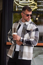 Чоловіча сорочка у клітку з кашеміру Бежева з чорним - #8034474