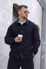 Relax fit warm men's oversized faux wool shirt in black - #8034476