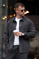 Рубашка теплая мужская оверсайз искусственная шерсть Relax fit Темно серая - #8034477