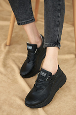 Женские кроссовки кожаные черные - #8019479
