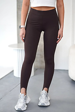 Damskie nylonowe legginsy Fit w kolorze brązowym ze strzemionami - #8034499