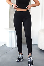 Damskie czarne nylonowe legginsy z paskiem na strzemię. - #8034500