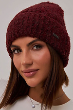 Жіноча букльована шапка бордового кольору - #4496514