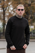 Herren Oversized Langarmshirt aus Baumwollstrick, doppelseitig, schwarz - #8034521