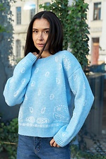 Women's knitted sweater with a floral pattern, blue - #8034583