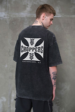 Мужская Вываренная Оверсайз Футболка Washed С Принтом Choppers Black - #8049620