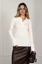 Women's white knitted jumper with collar - #4038691