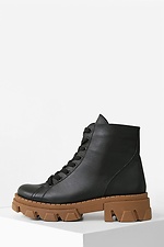 Черные зимние кожаные ботинки на коричневой подошве - #4205705