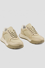 Women's beige leather sneakers with perforation - #4205854