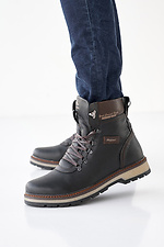 Мужские кожаные ботинки зимние черные - #8019873