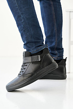 Men's leather winter sneakers black - #8019876