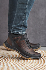 Men's leather winter sneakers, black and brown, with fur. - #8019877