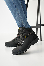 Men's leather winter sneakers black - #8019880