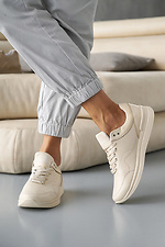 Women's leather sneakers spring-autumn milky - #8019891