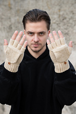 Чоловічі теплі зимові сенсорні перчатки рукавиці без пальців 3-30 Jude Beige - #8055896