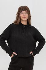 Жіночий в'язаний джемпер з коміром на ґудзиках, чорний - #4038902
