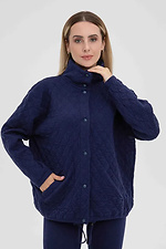 Вязаный женский кардиган-бомбер синего цвета - #4038906