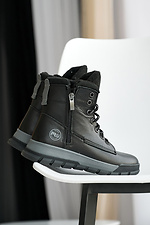 Teenage leather winter boots black-gray - #8019916