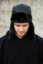 Чоловіча Шкіряна Шапка Вушанка Galaxy Black - #8055935
