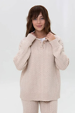 Damska dzianinowa bluza z kołnierzem zapinanym na guziki, biała - #4038937