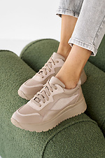 Women's leather sneakers spring-autumn beige - #8019980