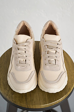Women's leather sneakers spring-autumn milky - #8019981