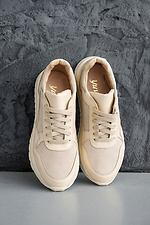 Women's leather sneakers spring-autumn milky - #8019982
