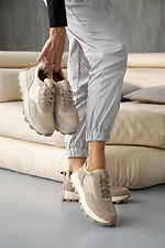 Women's leather sneakers spring-autumn beige - #8019986