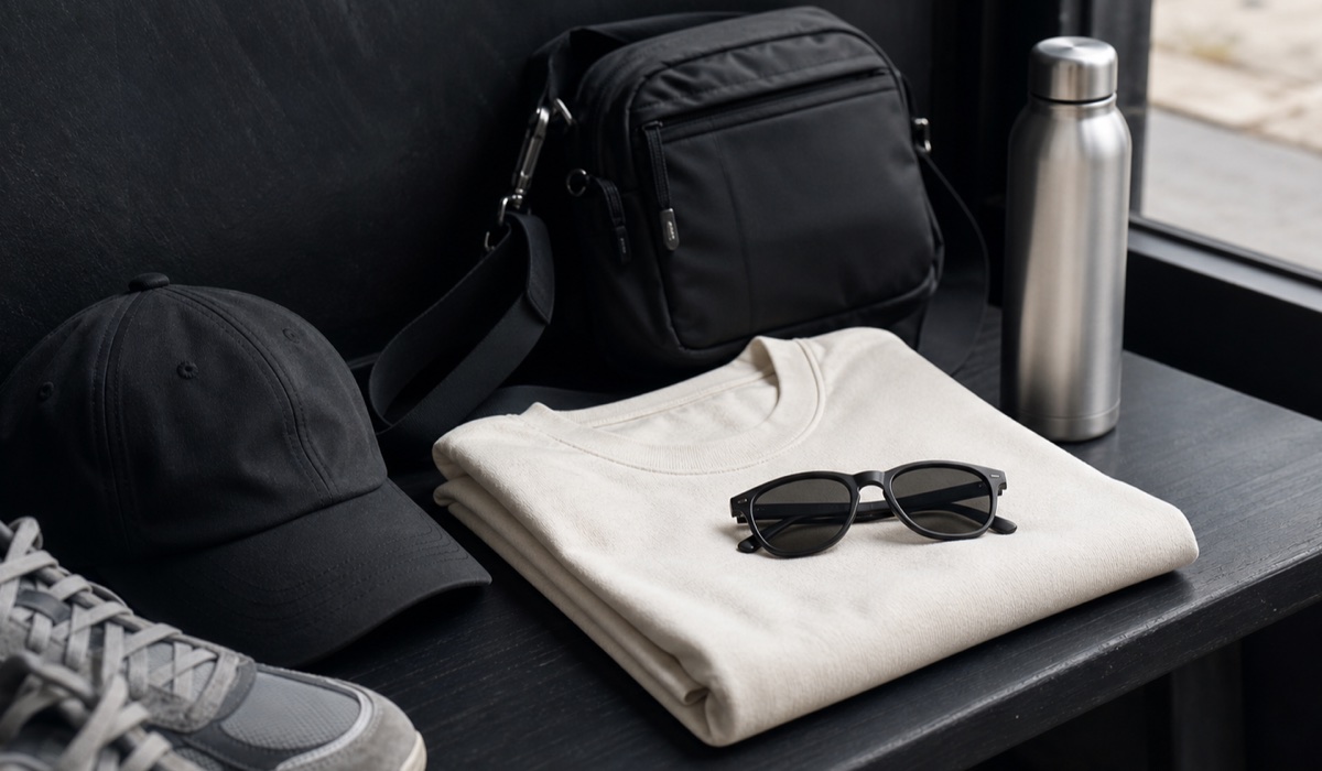 Аксессуары для streetwear-образа на весну и лето: кепка, сумка, очки и кроссовки