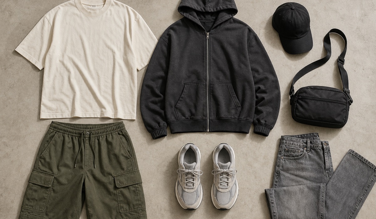 Базовая streetwear-капсула на весну и лето с футболкой, худи, шортами и кроссовками