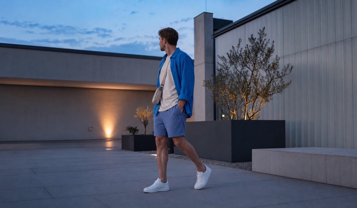 Hellblauer, monochromer Streetwear-Look für den Sommer