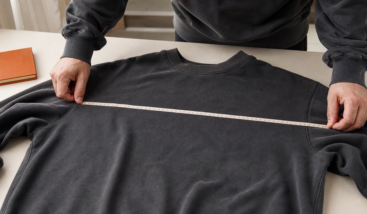So messen Sie die Breite eines Sweatshirts mit einem Maßband, um die richtige Größe zu finden